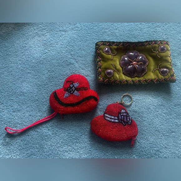 Handbags - Bundle velvet zip wallet and 2 coin purses *stain on back of green wallet